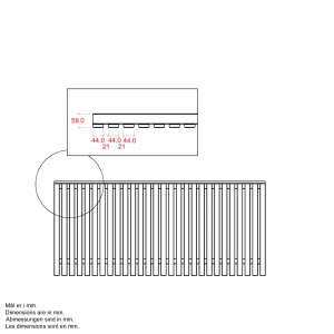 Detailzeichnung Vorgartenzaun Sendai, Nadelholz weiß, 180x80cm, mit Maßangaben.