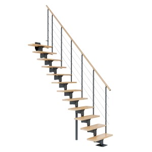 Dolle Mittelholmtreppe Boston mit Buchenholzstufen und anthrazitfarbenem Metallgeländer.