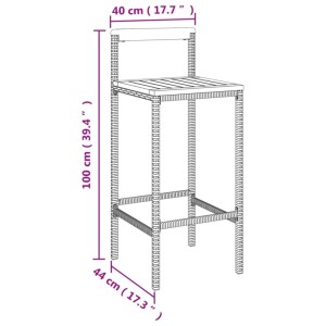 Barstuhl aus grauem Rattan und Akazienholz, Teil des 5-tlg. Gartenbar-Sets