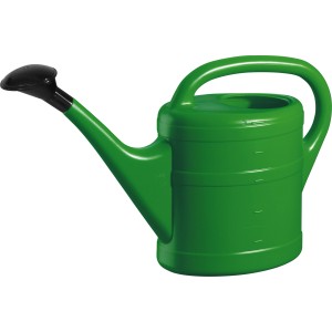 Grüne Geli Gartengießkanne (5 l) aus Kunststoff mit schwarzem Brausekopf.
