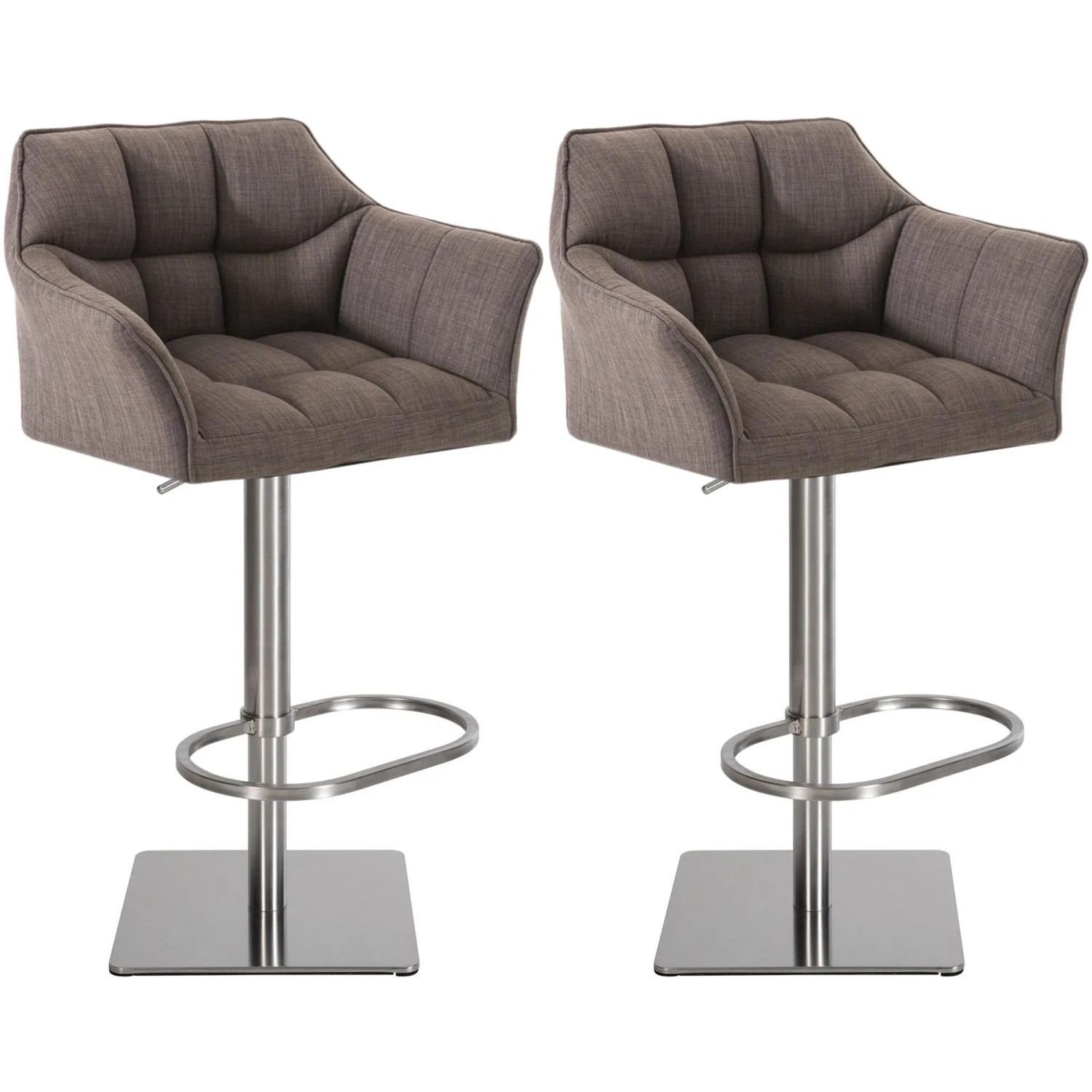 CLP 2er Set Barhocker Damaso Stoffbezug Grau/Edelstahl