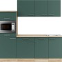 Moderne OBI OPTIFIT Küchenzeile Savona405 in Steingrün mit Spüle und Mikrowelle, 210 cm breit.