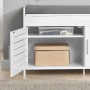Weiße SoBuy Schuhbank mit Stauraum und grauem Sitzkissen, teilweise geöffnet.