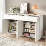 Weißes Merax Sideboard mit geschwungenen Türen, 2 Schubladen und 4 Türen mit verstellbaren Regalen. Moderner Wohnzimmerschrank.