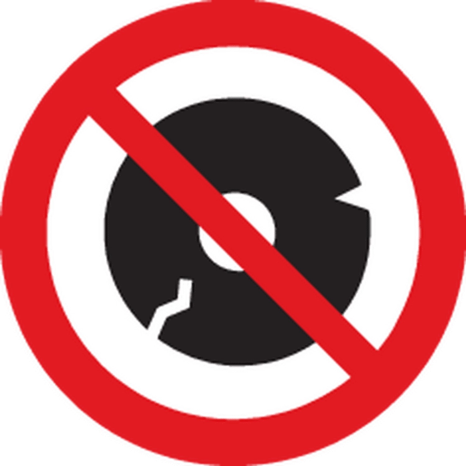 Symbol: Beschädigte Trennscheibe darf nicht verwendet werden. Roter Kreis mit Querbalken.