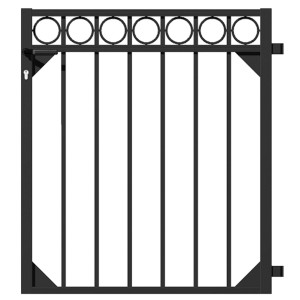 Schwarzes Metallzaun-Einzeltor Circle, 100x96,5 cm, mit dekorativen Kreisen. Gartentor ohne Pfosten.