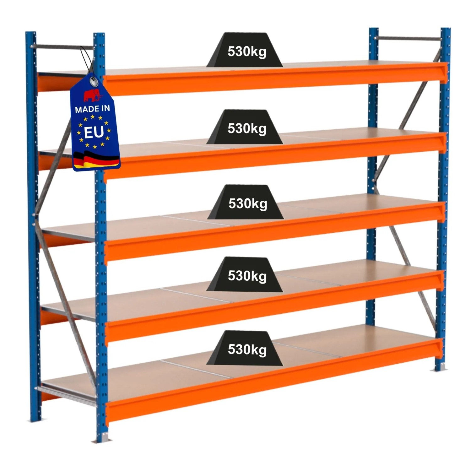 PROREGAL Industrie Weitspannregal Lagerregal MAXIMUS PRO Grundregal HxBxT 200x250x60cm 5 Spanplatten-Fachboden Fachlast ...
