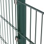Detailaufnahme: Grüner Doppelstabmattenzaun mit Pfosten und Befestigung.