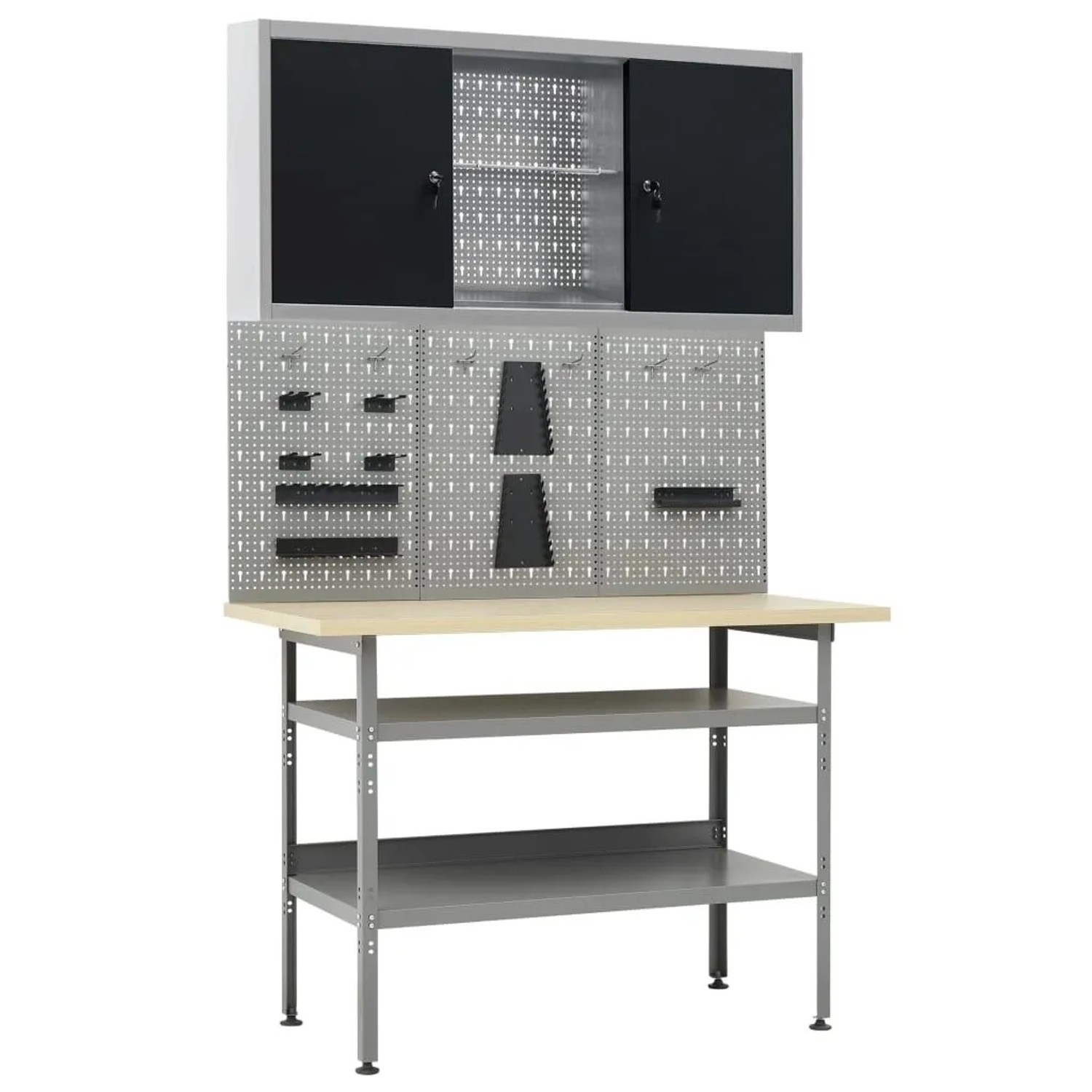 vidaXL Werkbank mit 3 Werkzeugwänden und 1 Wandschrank 3053431