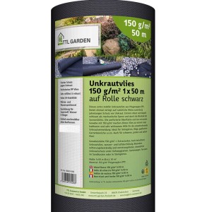 TTL GARDEN Unkrautvlies 150g/m² 1x50m 50m² Rolle Schwarz Extra Starkes Gartenvlies gegen Unkraut Mulchvlies Wasserdurchlässig & UV-stabil