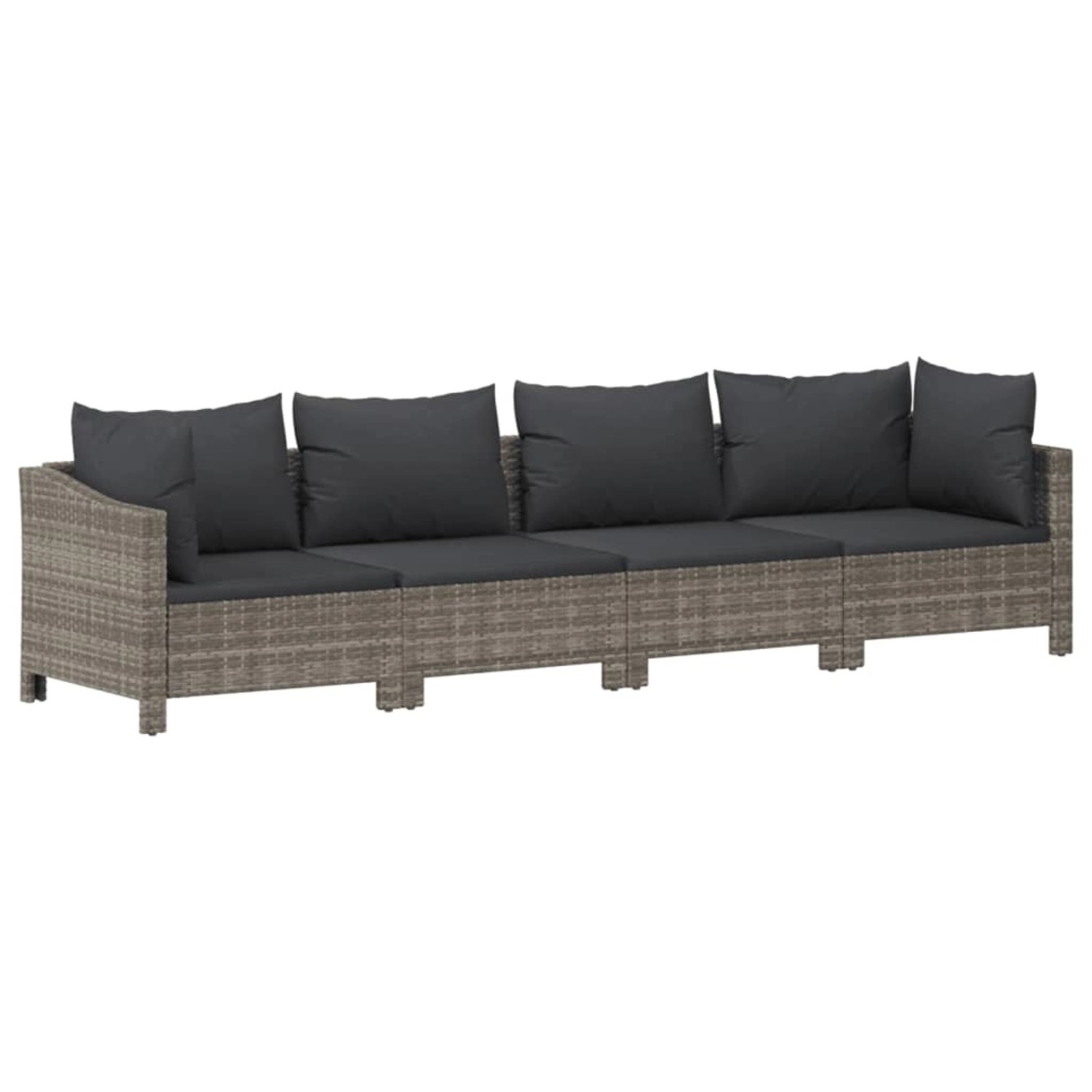 Graues 9-tlg. vidaXL Garten-Lounge-Set aus Polyrattan mit dunklen Kissen.