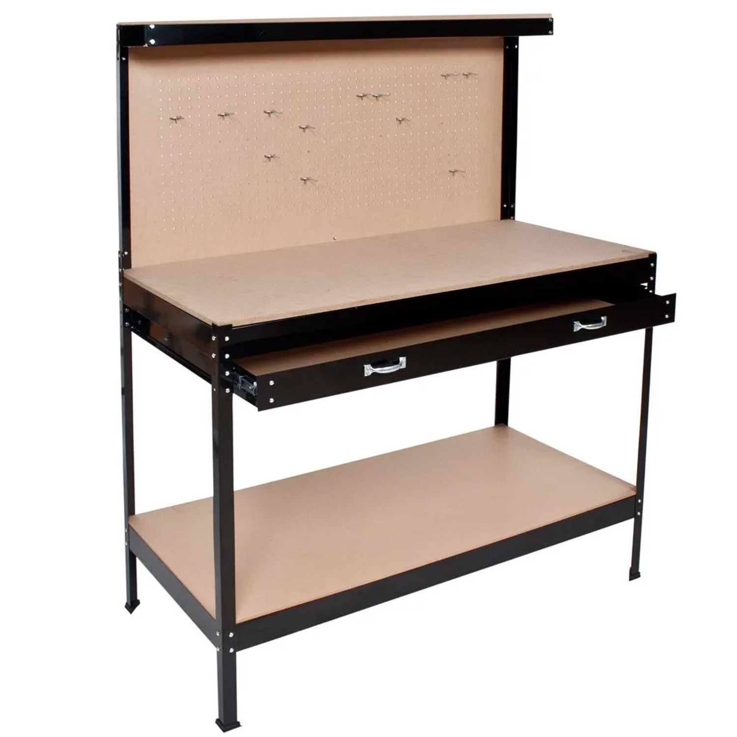 Tectake Werkbank  Mit Lochwand Große Schublade  120 x 60 x 156 cm Schwarz
