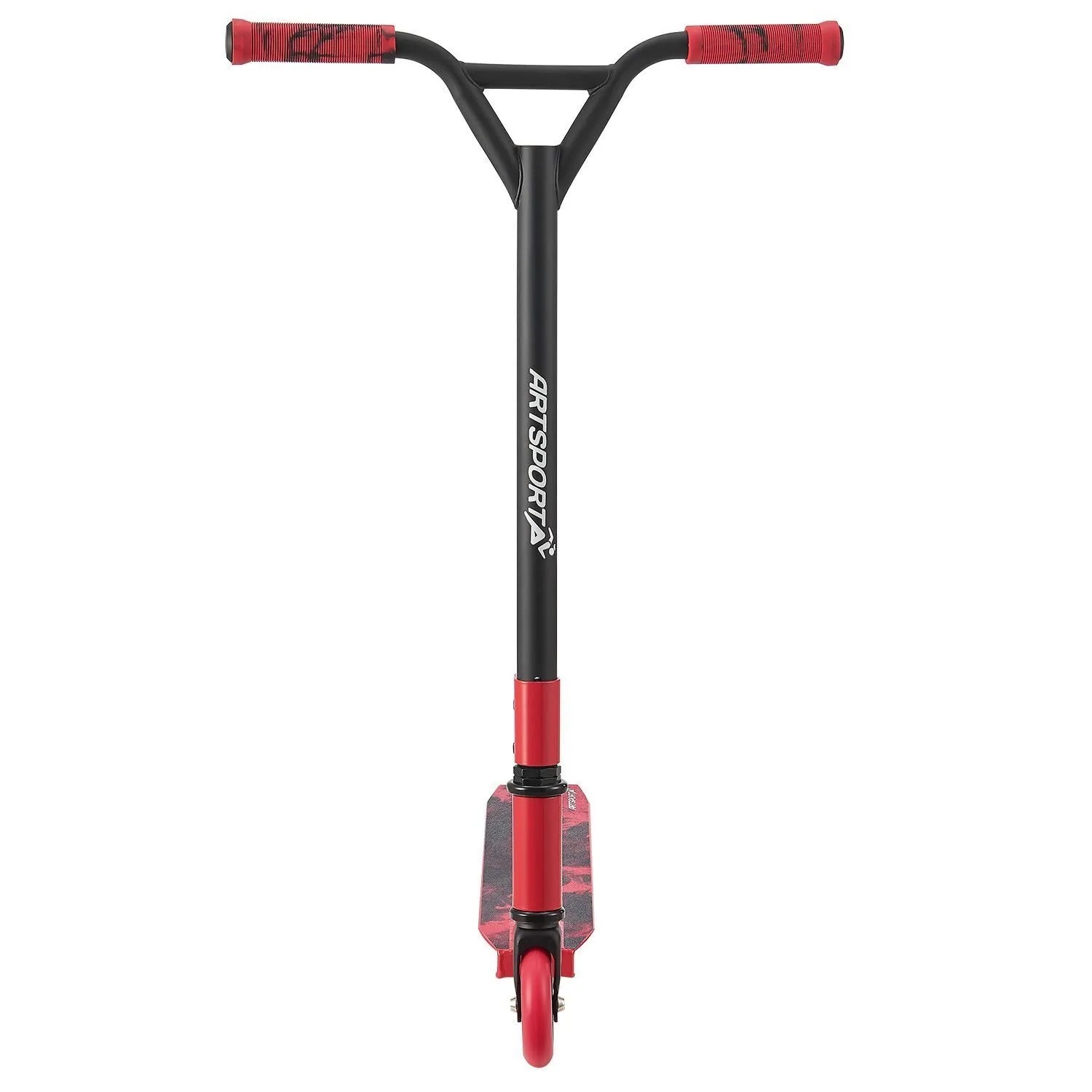ArtSport Stuntscooter Red Smoke, schwarz-roter Roller mit Y-Lenker, von vorne. Ideal für Tricks & Spiel.