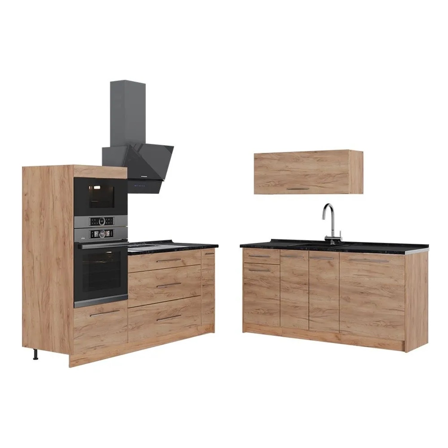 Vicco Küchenzeile Fame-Line Goldkraft Eiche/Goldkraft Eiche 340 x 154 AP Anthrazit Art Nr 63701