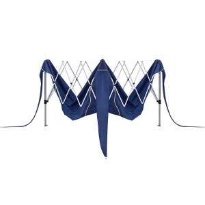 Blauer Juskys Faltpavillon Vivara 3x3m, teilweise aufgebaut, mit sichtbarem Stahlgestell.