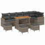 Graues 10-teiliges vidaXL Garten-Sofa-Set aus Poly Rattan mit Kissen.
