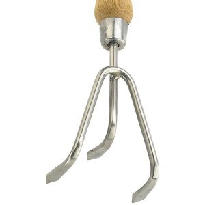 Kent & Stowe Handgrubber mit 3 Zinken aus Edelstahl und Eschenholzgriff für Gartenarbeiten.