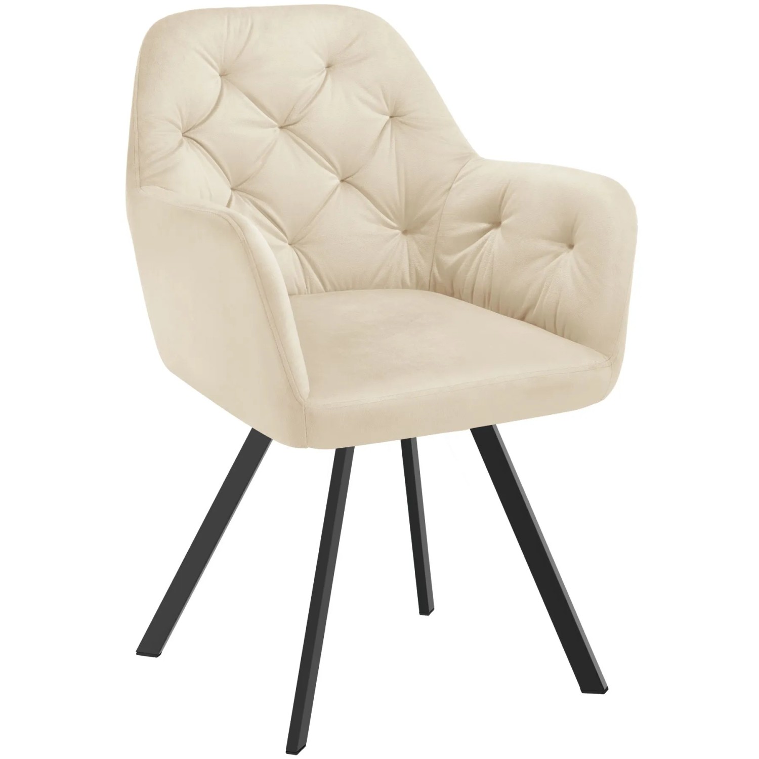Tectake Drehbarer Samt Armlehnstuhl Lucia Gepolstert  Mit Steppmuster Mit Durchgehender Lehne  58 x 58 x 87 cm Creme