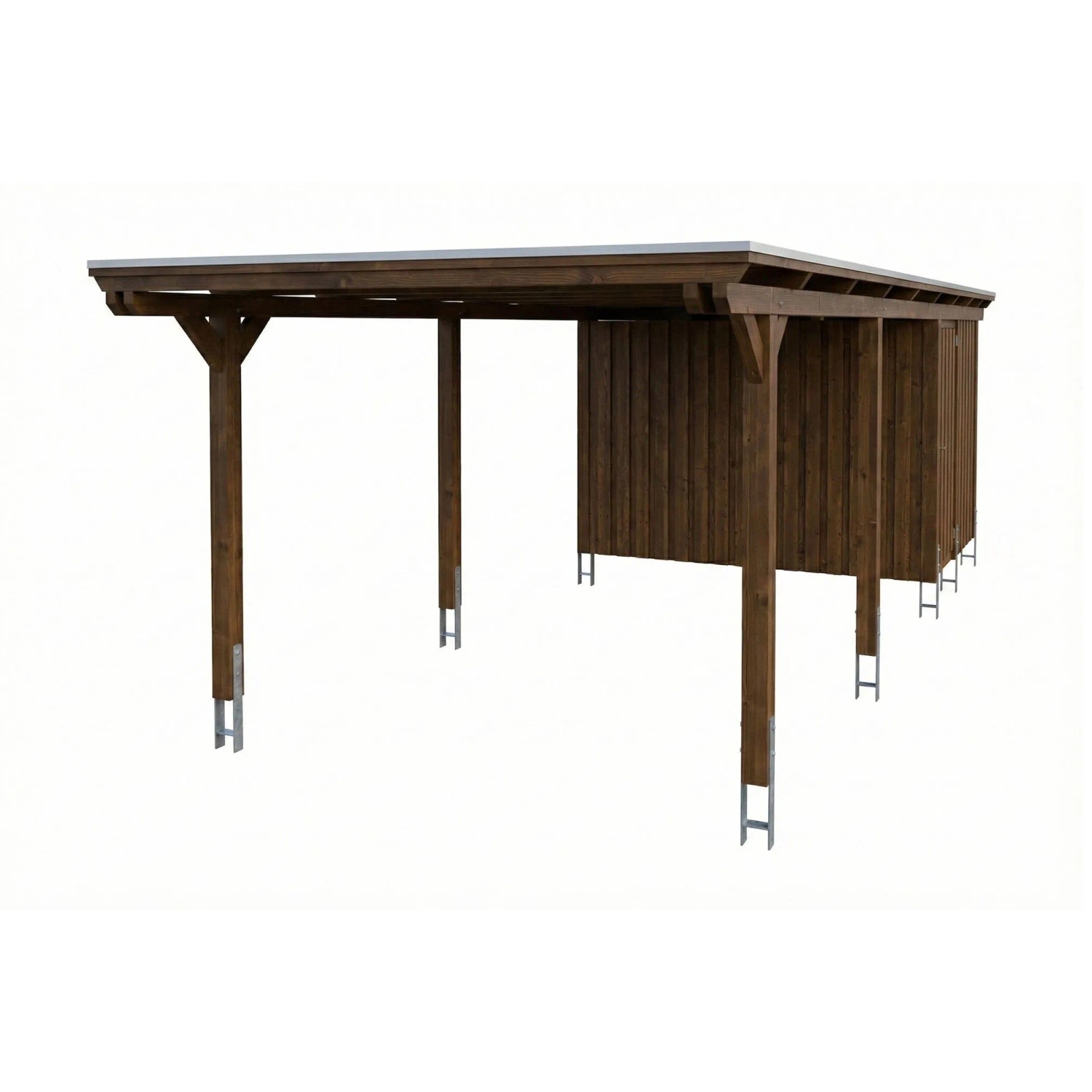 Skan Holz Carport Emsland Stahl-Dachplatten Abstellraum 340 x 846 cm Nussbaum