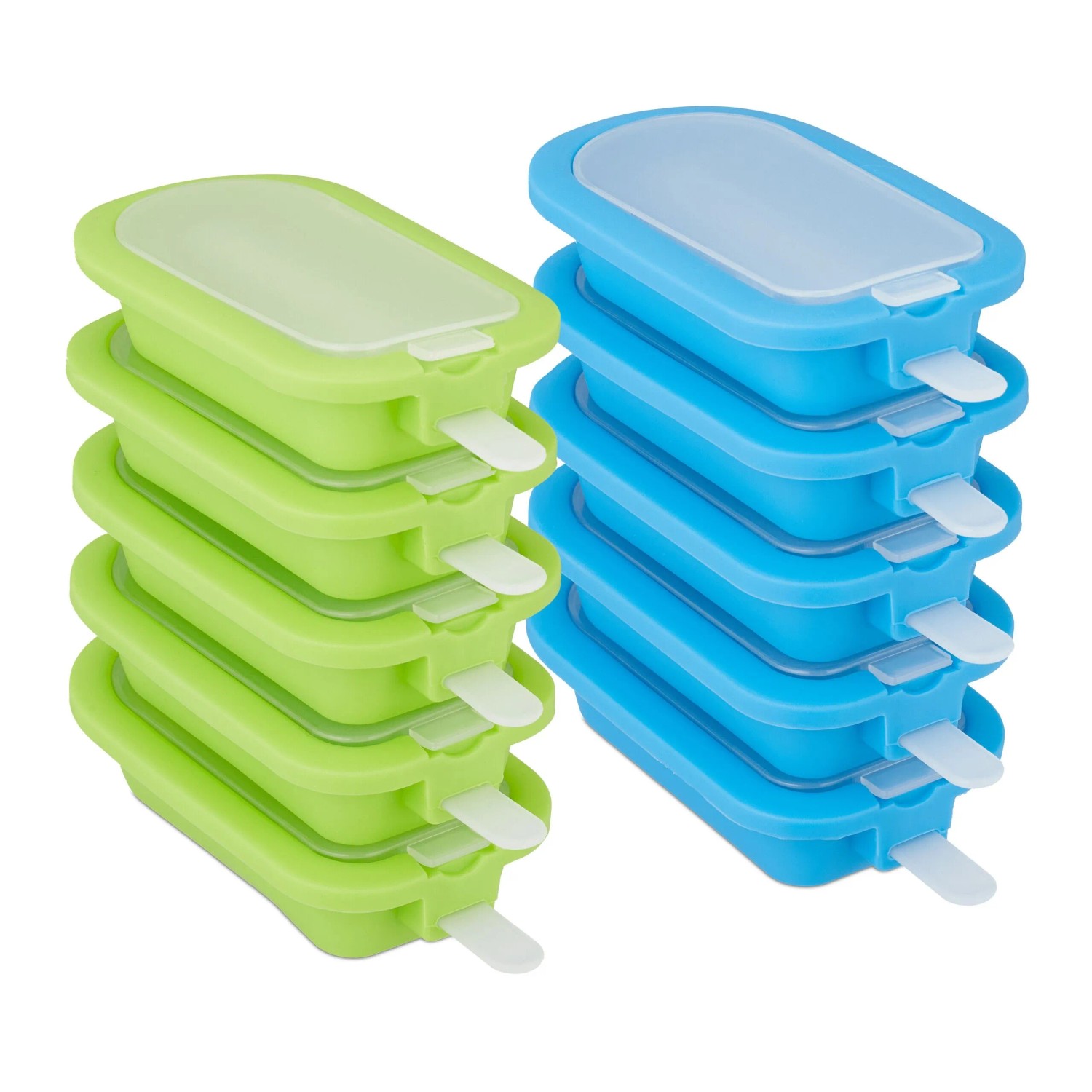 Relaxdays Stieleisformen 10er Set Silikon Grün Blau mit Deckel BPA-frei 2,5 cm x 6,5 cm x 14 cm