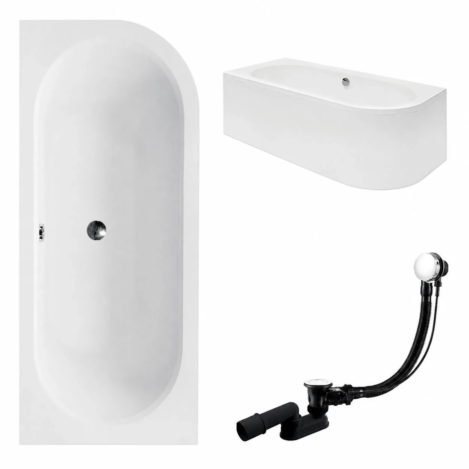 KOLMAN Badewanne Eckwanne 160 x 75 Cm Links Mit Acrylschürze Mit Kopfstütze KODI Inkl. Ablauf Und Füße