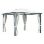 Cremefarbener vidaXL Pavillon 300x300 mit Vorhängen aus Aluminium für Garten & Terrasse.