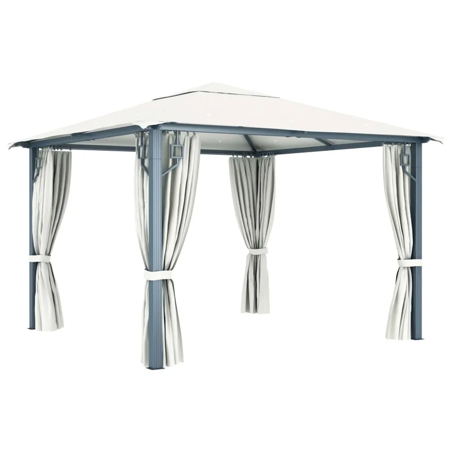 Cremefarbener vidaXL Pavillon 300x300 mit Vorhängen aus Aluminium für Garten & Terrasse.