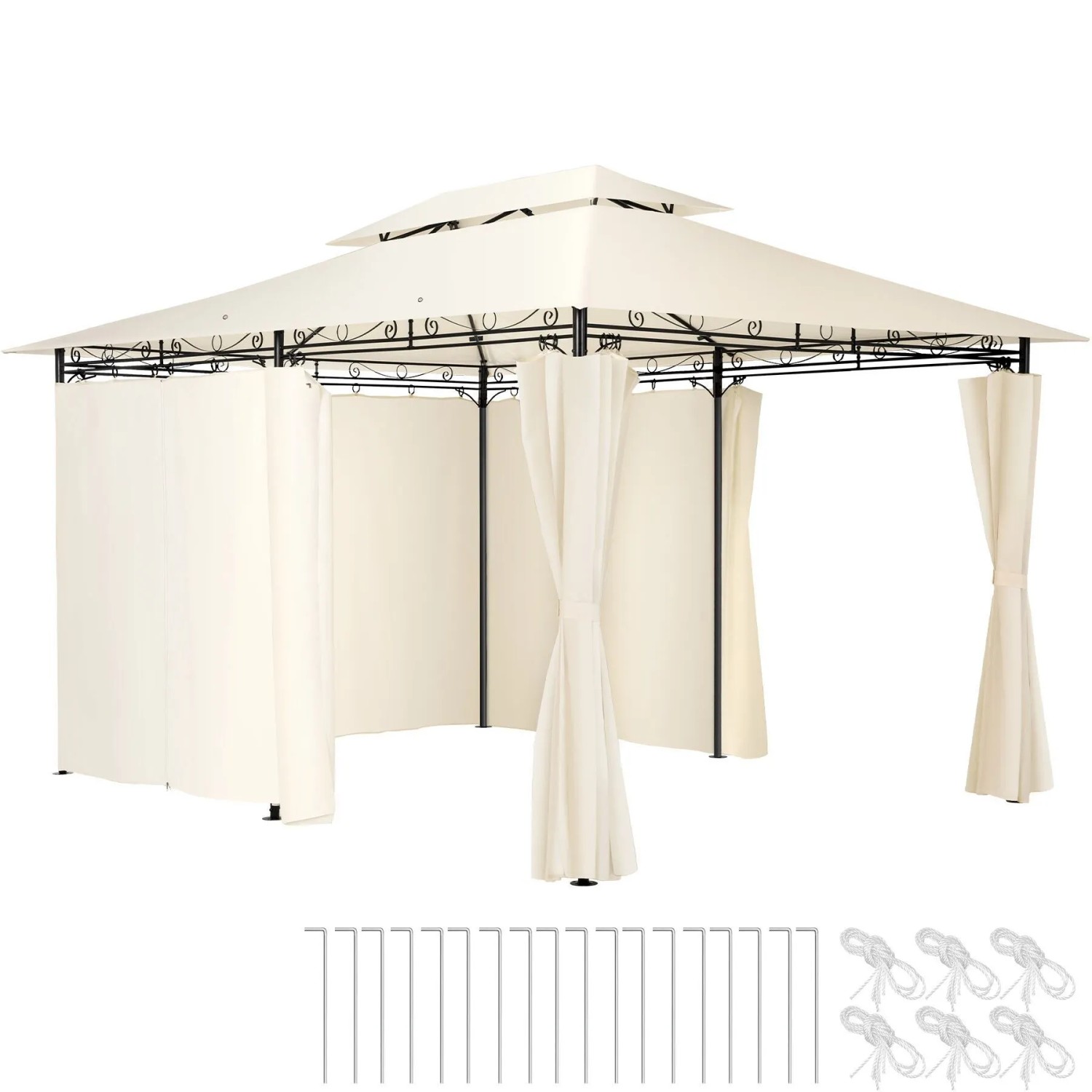 Tectake Gartenpavillon Emine 4 x 3 M Wasserabweisend  400 x 300 x 265 cm Creme