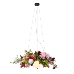 Bohemianische Hängelampe mit bunten Blumen in Rot und Pink. Flower Power Lampe für Lampen & Leuchten.