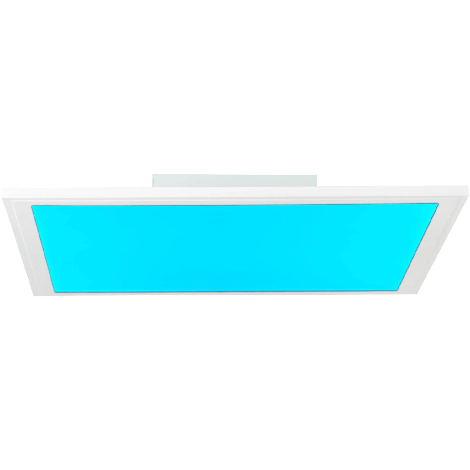 Weißes LED-Deckenpaneel Abie 40x40 cm mit RGB-Farbsteuerung für stimmungsvolle Beleuchtung.