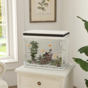 PawHut Aquarium mit Filtersystem, Glas, ABS, weiß, 48L x 30B x 41H cm, mit Fischen und Pflanzen.