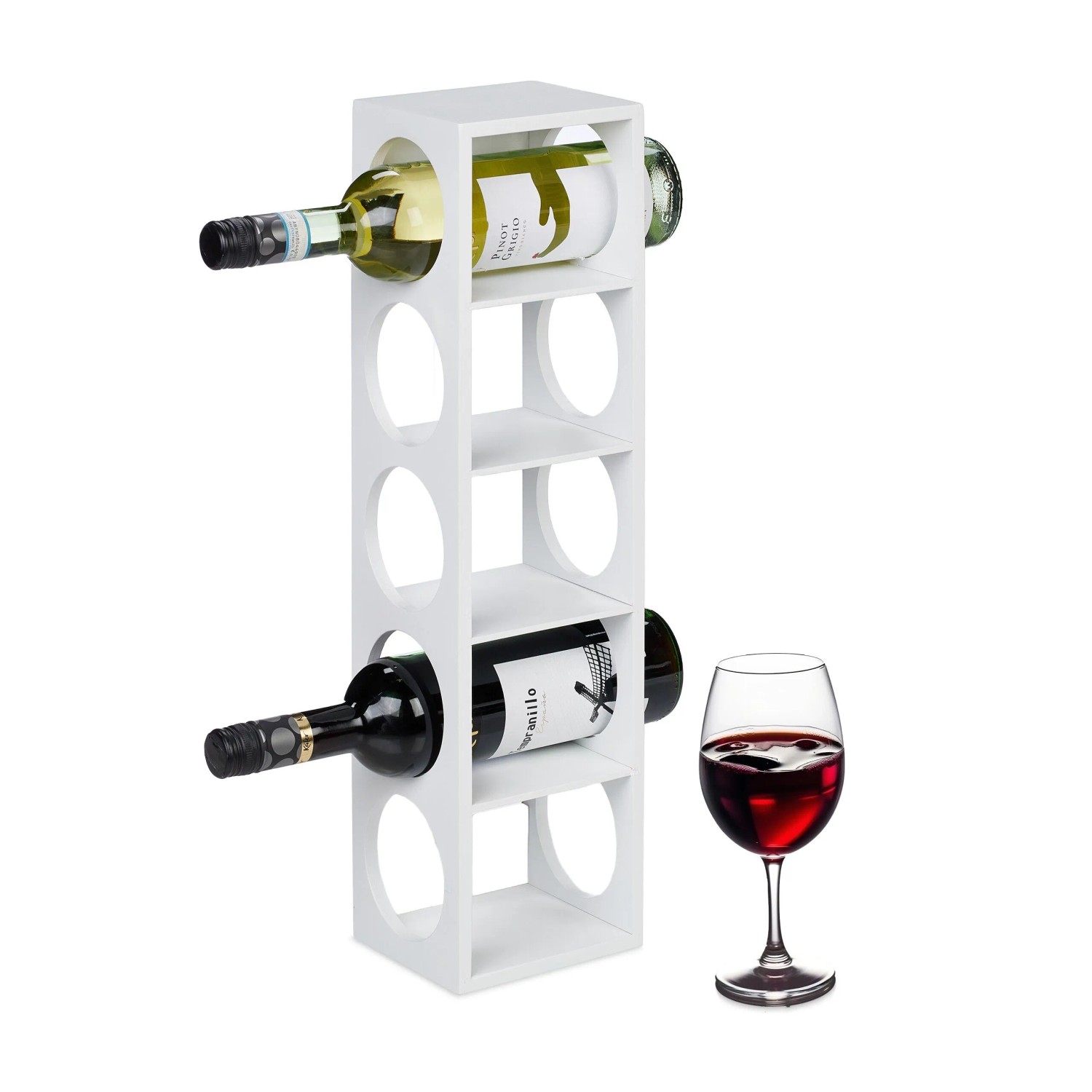 Relaxdays Weinregal Bambus Weiß für 5 Flaschen 53 cm x 14 cm x 12 cm 0,8 kg