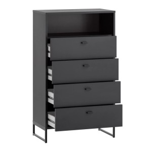 Schildmeyer Highboard Janne, schwarz matt, mit 4 Schubladen und offenem Fach, 103,9x60,2x33,05 cm.