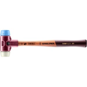 Halder Simplex Schonhammer Ø 30mm mit TPE-soft (blau) und Nylon Einsatz, Tempergussgehäuse.