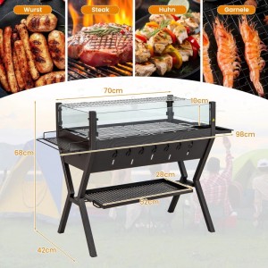 COSTWAY Holzkohlegrill mit Windschutz, Würzregalen und Ablage. Schwarzer Campinggrill, ideal für Wurst, Steak, Huhn, Garnelen.