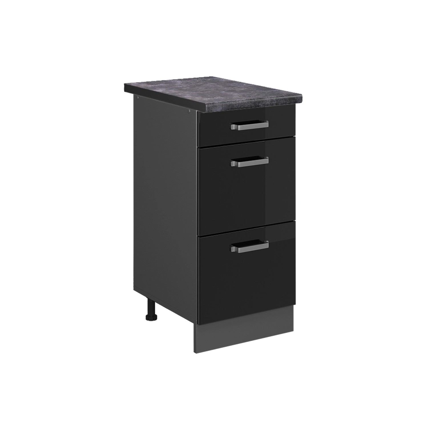 Vicco Küchenunterschrank R-Line Schwarz Hochglanz/Anthrazit 40 cm mit Schubladen AP Anthrazit