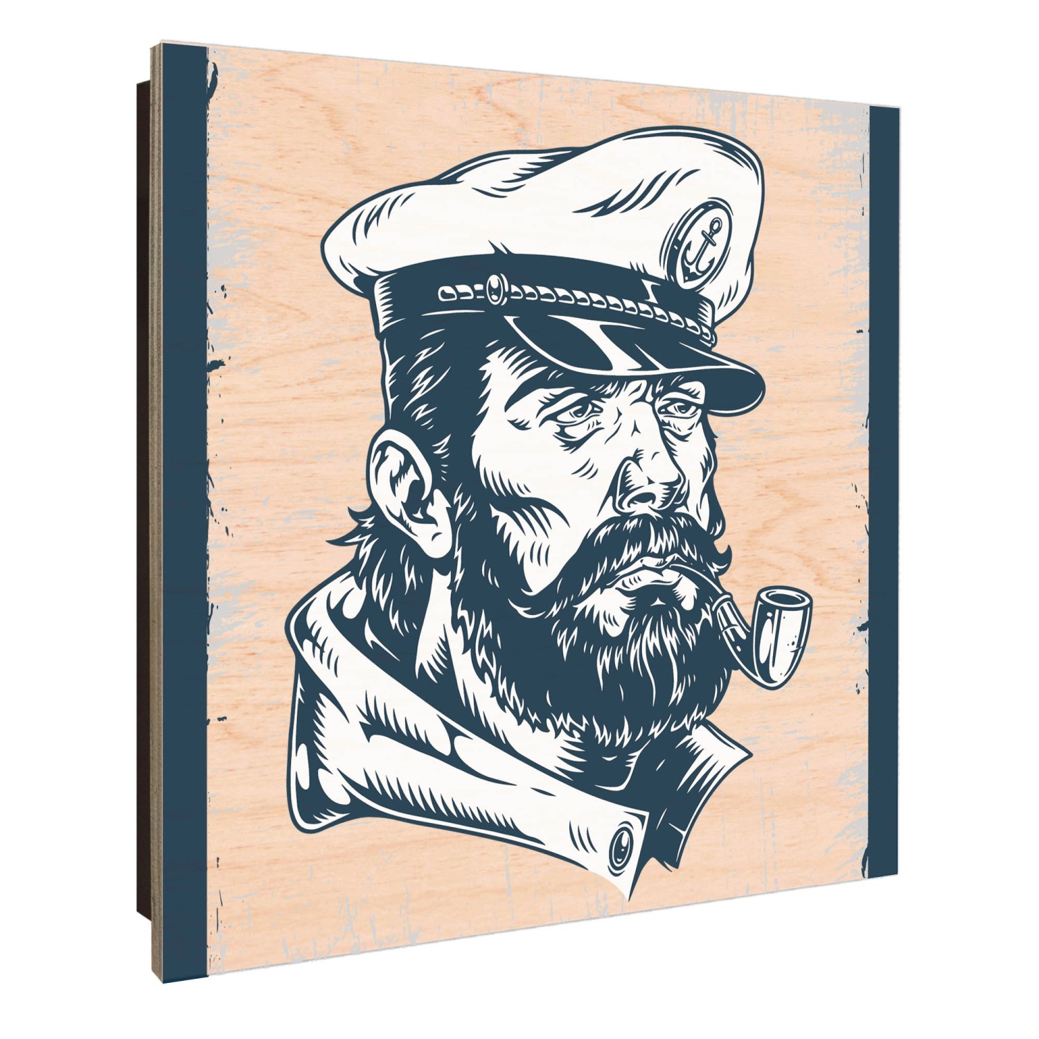 Schwarzer Banjado Schlüsselkasten aus Holz, 30x30cm, mit Kapitän Portrait und 50 Haken.