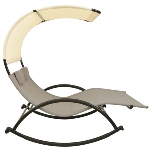 furnicato Doppel-Sonnenliege mit Sonnendach, Textilene Taupe/Creme. Bequeme Schaukelliege für den Garten.