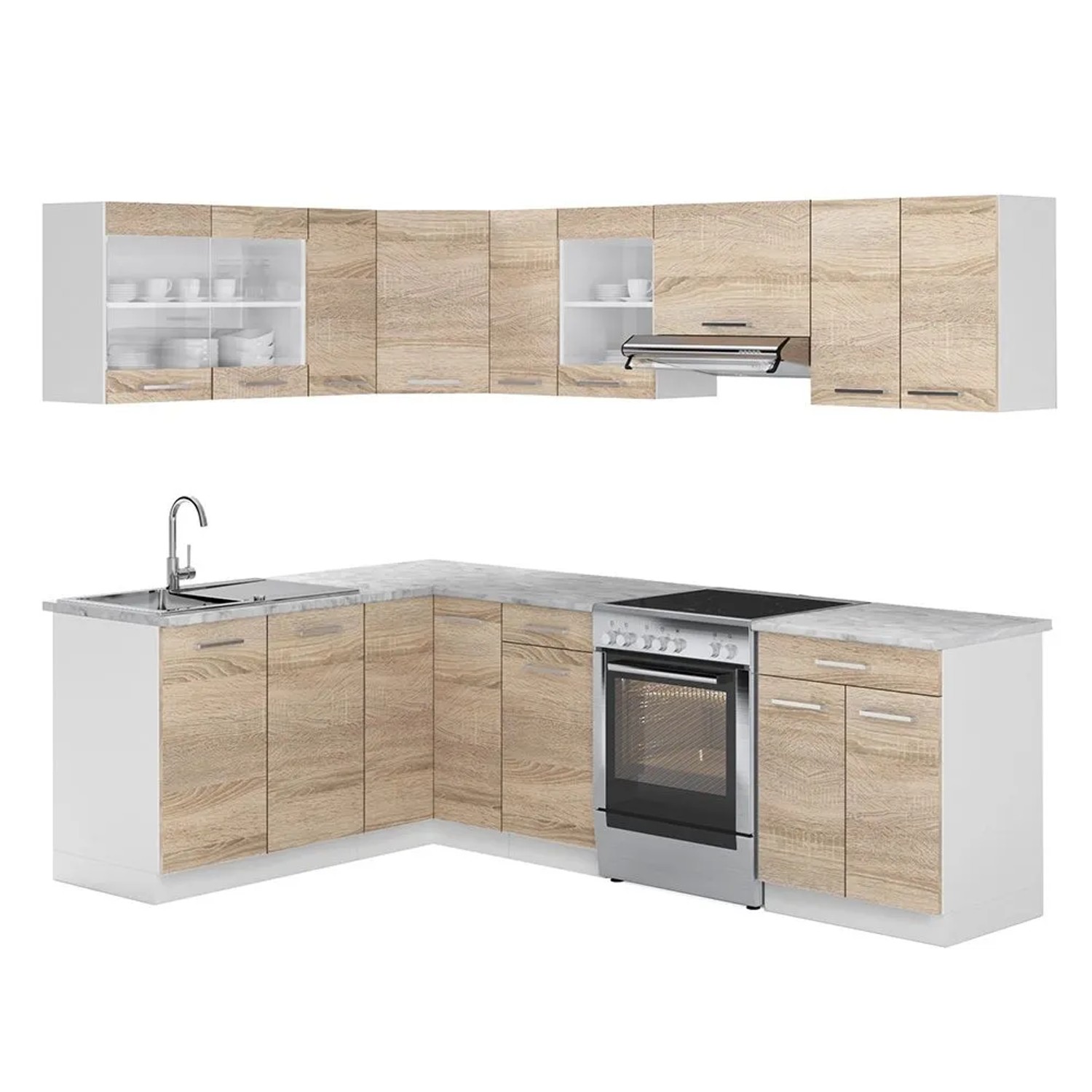 Vicco Eckküche R-Line Sonoma/Weiß 247 x 82, AP Marmor