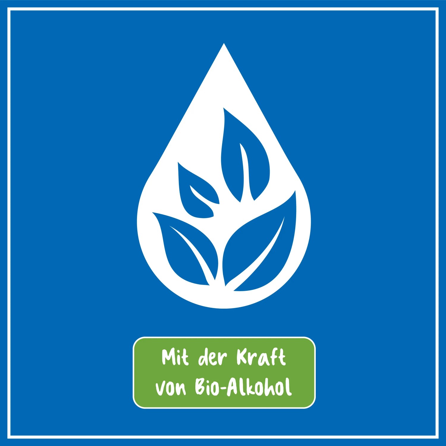Symbol für Poliboy BIO Glasreiniger: Wassertropfen mit Blättern, Hinweis auf Bio-Alkohol.