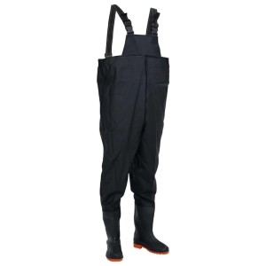 Schwarze vidaXL Wathose mit Stiefeln, Größe 43, für Arbeit und Freizeit.