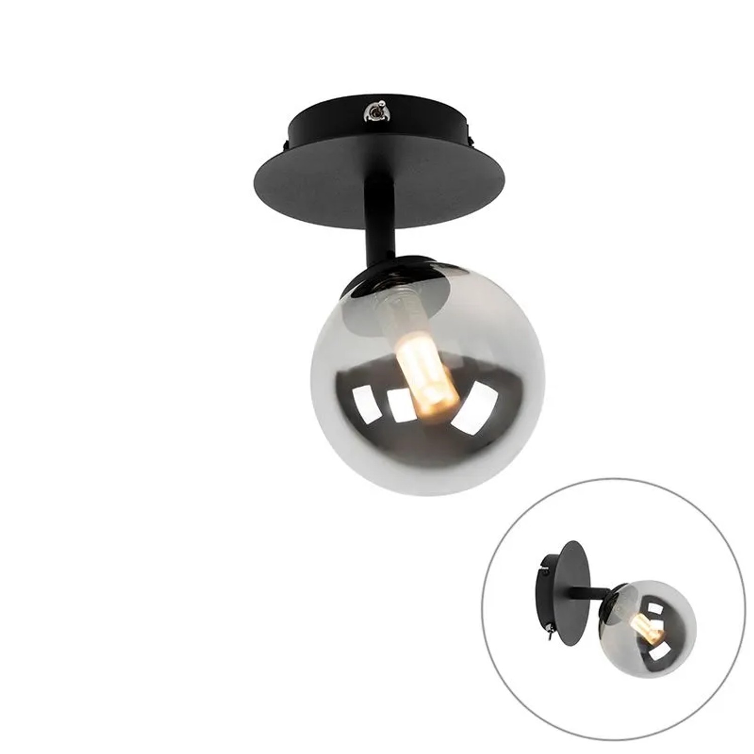 QAZQA Rural Spot Schwarz Verstellbar mit Rauchglas Athen