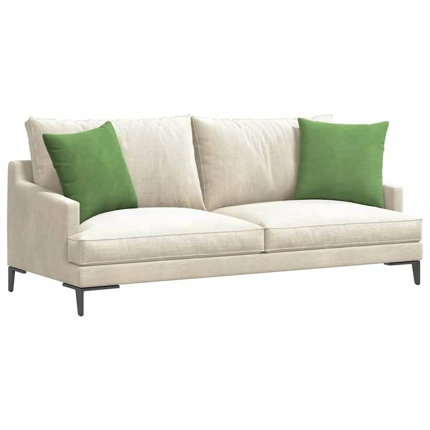 Zwei hellgrüne vidaXL Sofakissen aus Cordstoff, 45x45 cm, auf einem beigen Sofa.