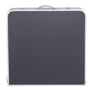 Zusammengeklapptes Greemotion Camping-Set mit Tisch und 4 Hockern in Silber-Anthrazit.