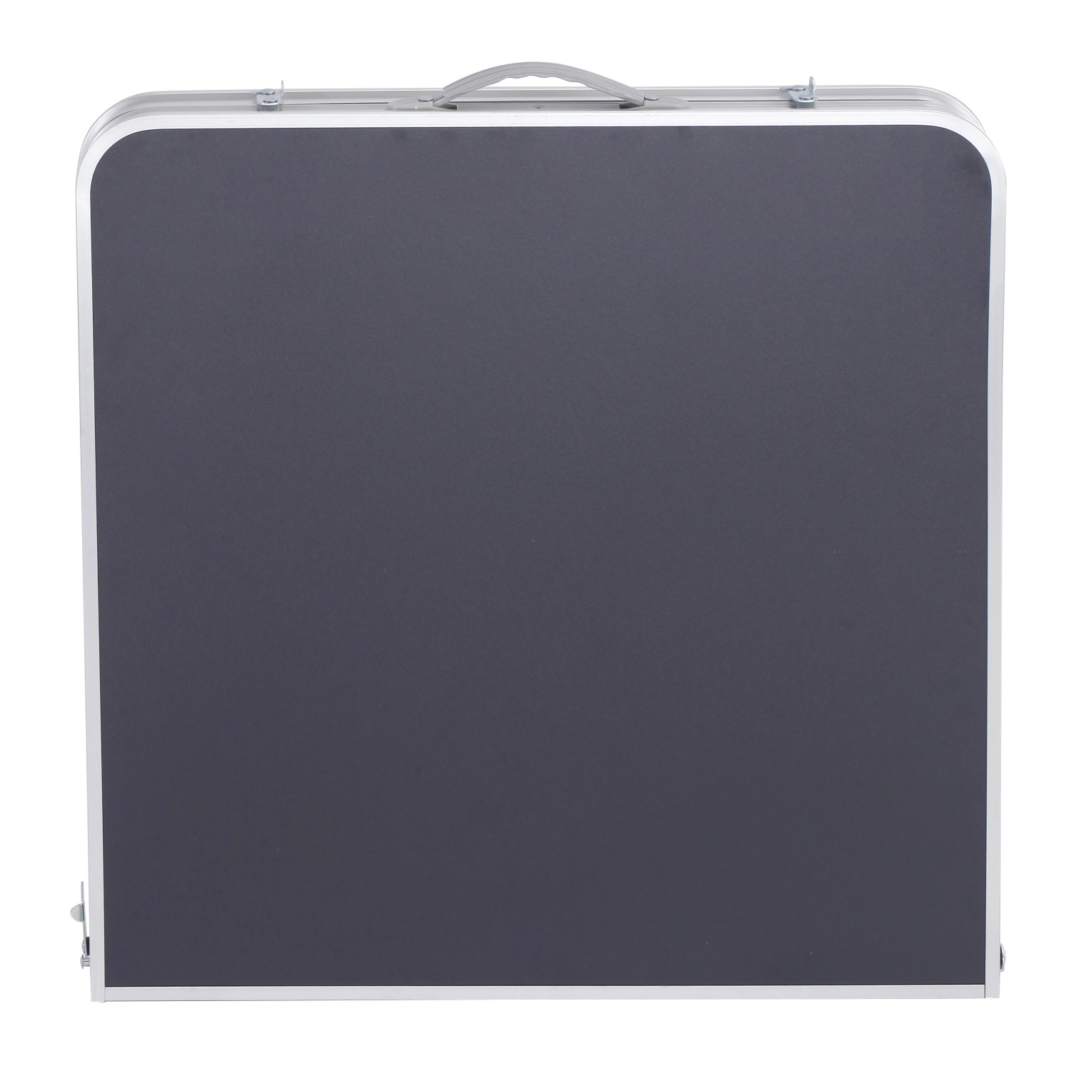 Zusammengeklapptes Greemotion Camping-Set mit Tisch und 4 Hockern in Silber-Anthrazit.