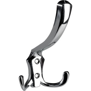 Verchromter Hettich Hut- und Mantelhaken, 125 mm, aus Zinkdruckguss für die Garderobe.