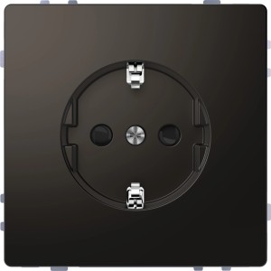 Merten D-Life Steckdose in Anthrazit mit erhöhtem Berührungsschutz.
