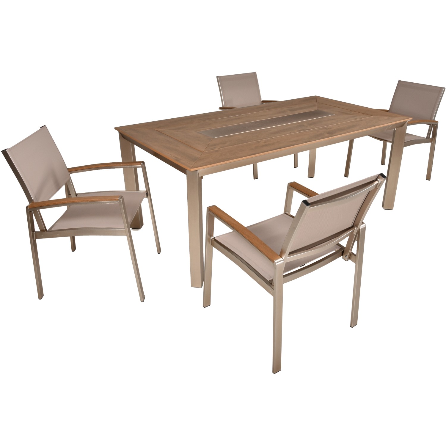 5-teiliges Gartenmöbel-Set Florence in Champagner: Tisch mit 4 Stapelstühlen für Terrasse und Garten.