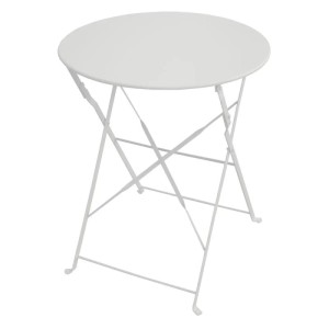 Weißer runder Klapptisch aus Metall für Balkon & Garten. Svita Berlin Bistro Tisch, platzsparend.