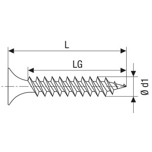 Technische Zeichnung: Gipsplattenschraube, Trompetenkopf, 3,9 x 25 mm, phosphatiert schwarz.